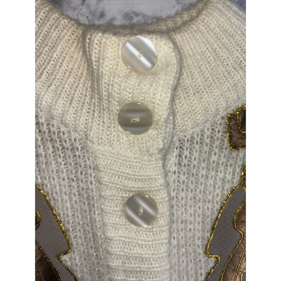 VTG Vintage Monte por le Chois Cream Leaf Applique Long Sweater Duster Size M - Picture 5 of 16